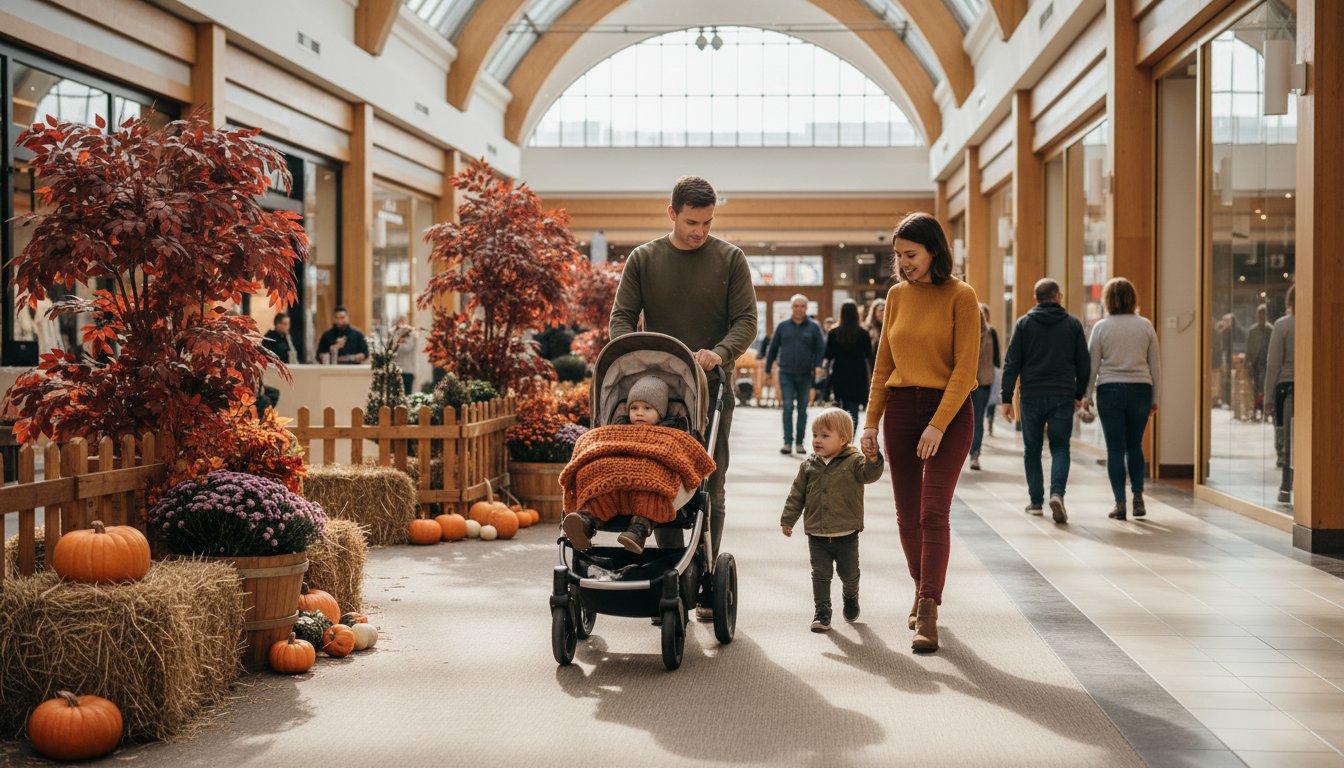 Коляска в торговом центре: безопасный маршрут осенью